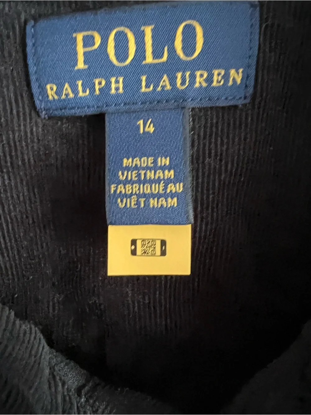 POLO Ralph Lauren Girl's Western-Inspired Corduroy Shirtdress Sz14